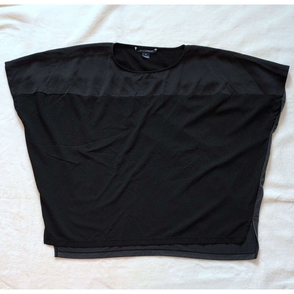 French Connection Women's Batwing Short Sleeve Boxy Top Sheer Contrast, Size M